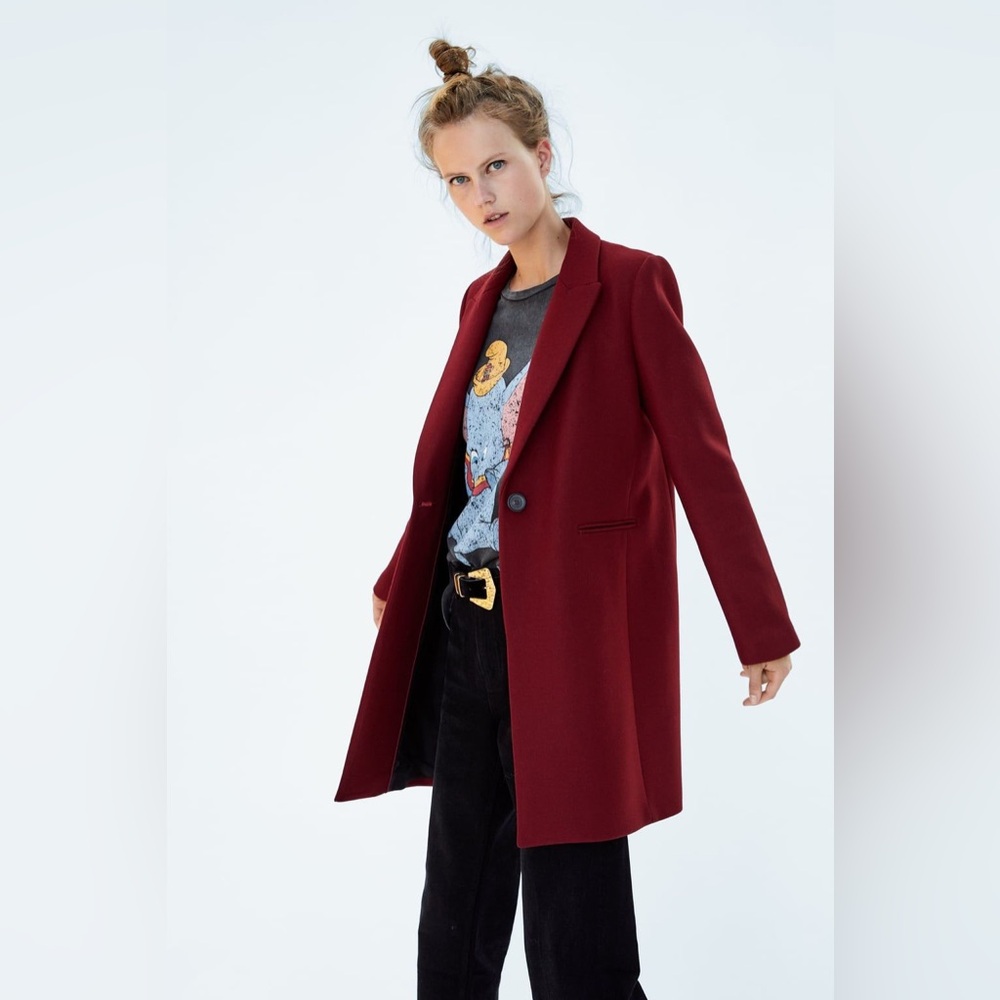 ZARA Menswear Burgundy Wool Blend Coat